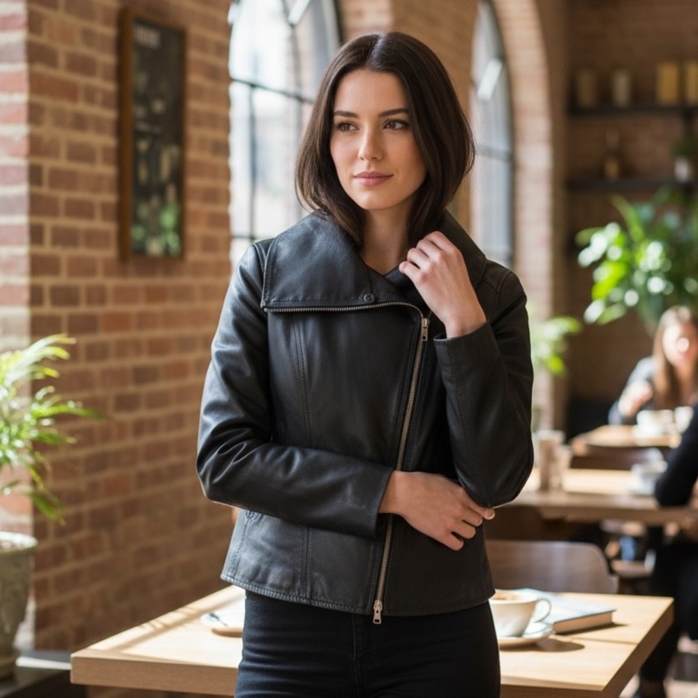 1969 Italian Cow Leather Moto Jacket In Dark Brown S/P